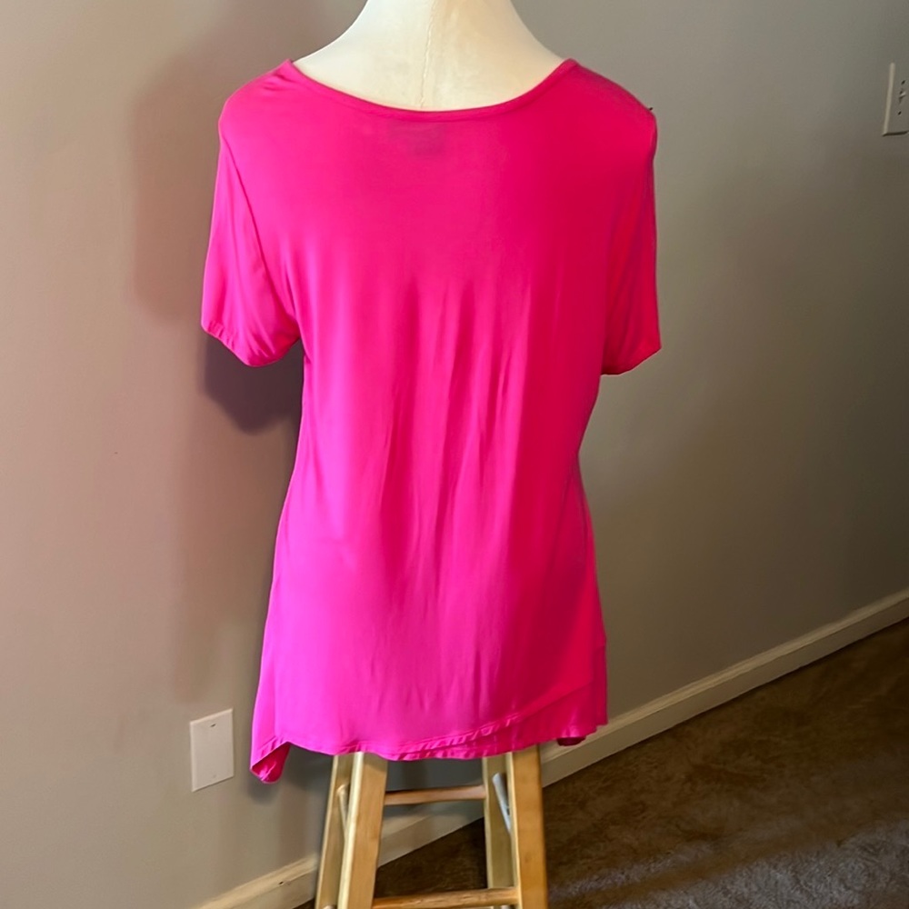 Rafaella Bright Pink Short Sleeve Asymmetric Hem Top - Picture 3 of 10